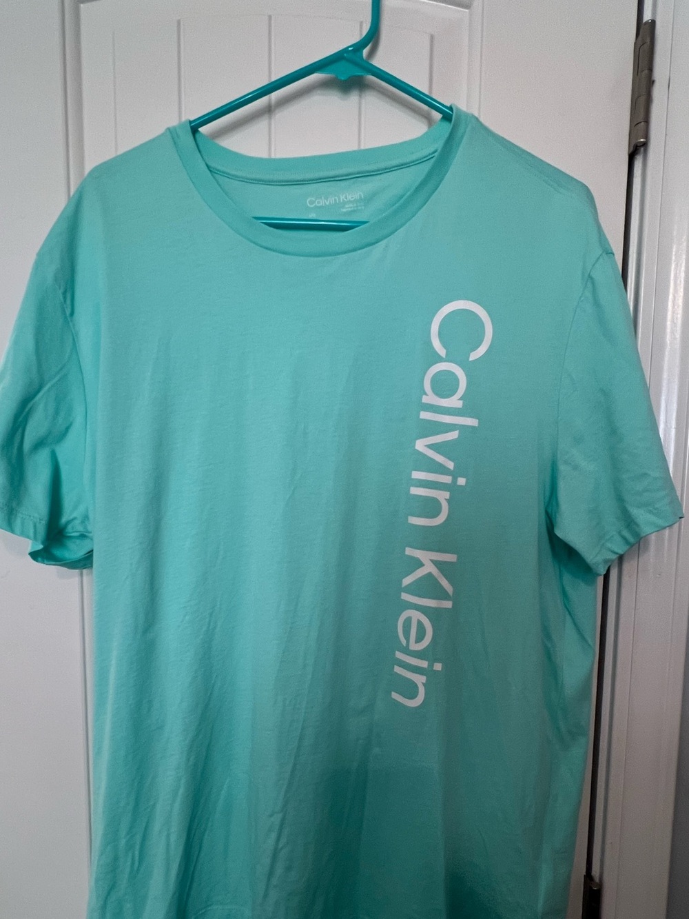 Calvin Klein Men’s Mint Green Vertical Logo Crew Tee